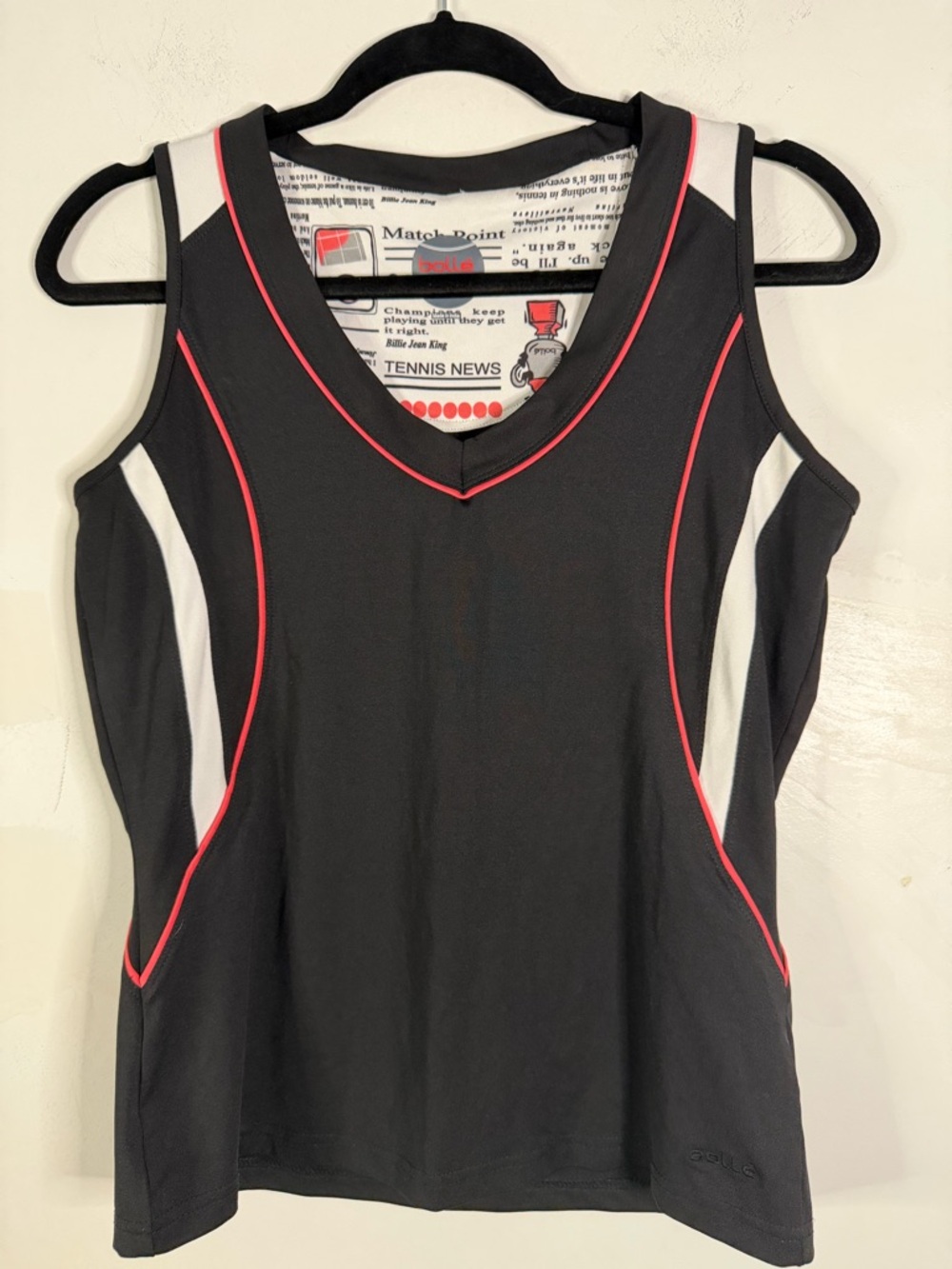 bolle pickleball or tennis Black Tank Top with Pink Piping and White Panels